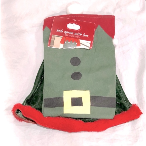 🎅🏻TRIM A HOME Kids Holiday Apron with Hat green and red size OS NWT - Picture 2 of 9